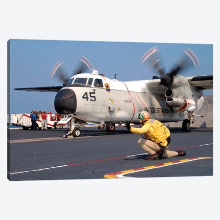 Signalman Gives The Launch Signal To A C-2A Greyhound Canvas Print #TRK902} by Stocktrek Images Canvas Wall Art