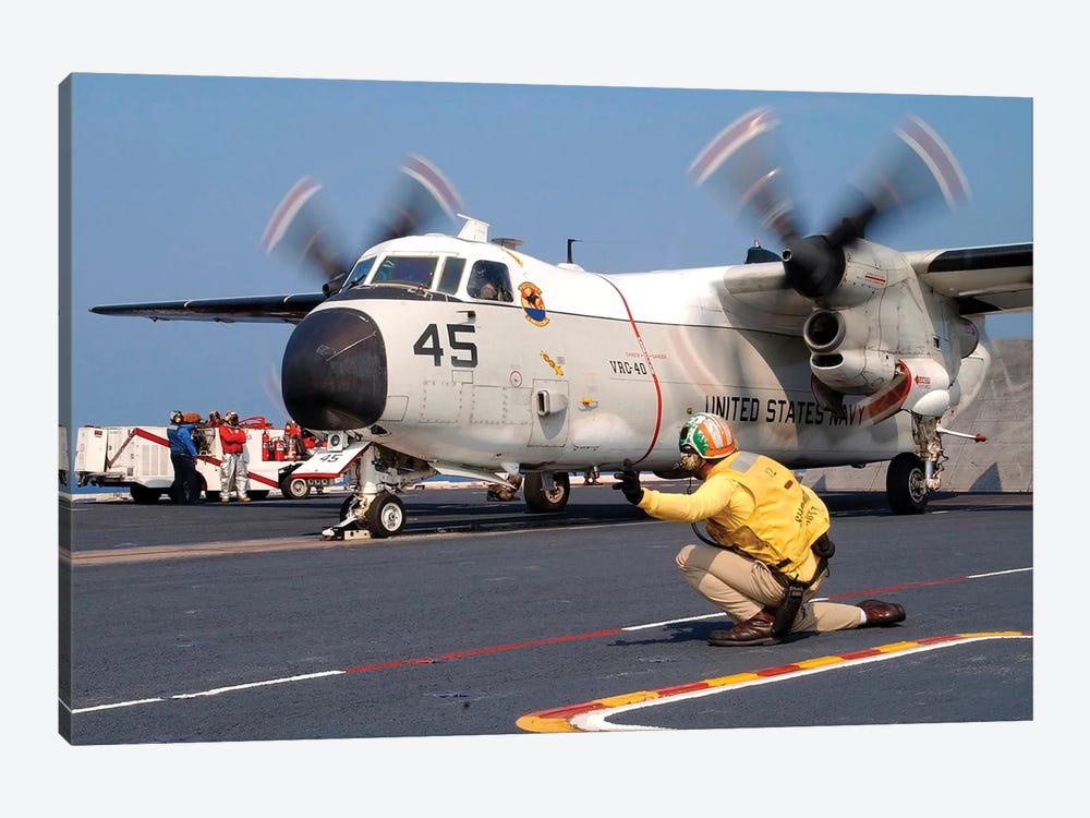 Signalman Gives The Launch Signal To A C-2A Greyhound 1-piece Art Print