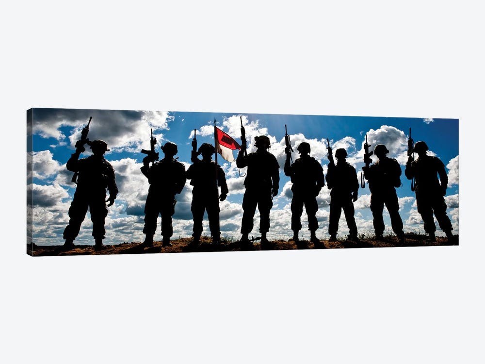 Silhouette Of Soldiers From The US Army National Guard by Stocktrek Images 1-piece Canvas Art