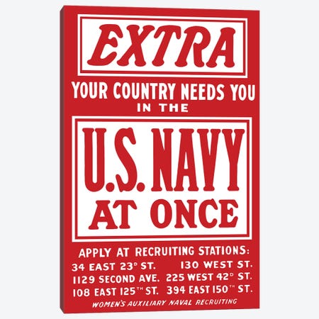 Vintage WWII Navy Recruitment Poster Canvas Print #TRK90} by Stocktrek Images Canvas Print