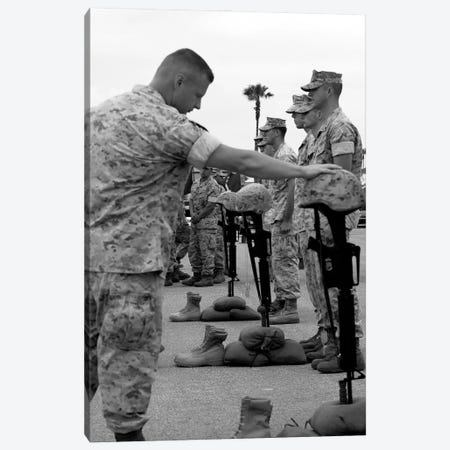 Soldier Pays His Respect To Fallen Marines Canvas Print #TRK913} by Stocktrek Images Art Print