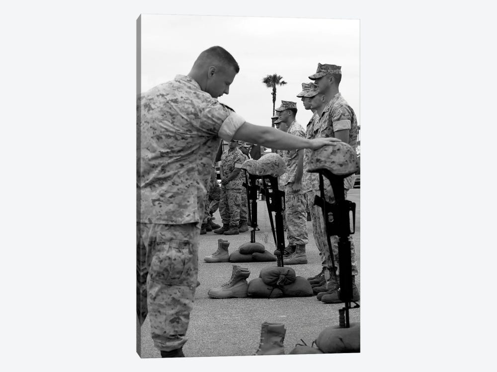 Soldier Pays His Respect To Fallen Marines by Stocktrek Images 1-piece Art Print