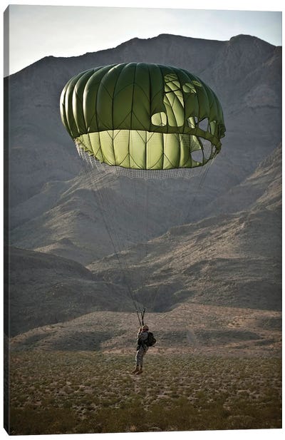 Soldier Prepares To Land After A Static-Line Jump Canvas Art Print