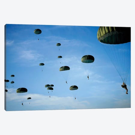 Soldiers Descend Under A Parachute Canopy During Operation Toy Drop Canvas Print #TRK917} by Stocktrek Images Canvas Art