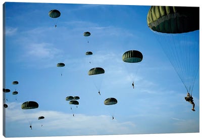 Soldiers Descend Under A Parachute Canopy During Operation Toy Drop Canvas Art Print