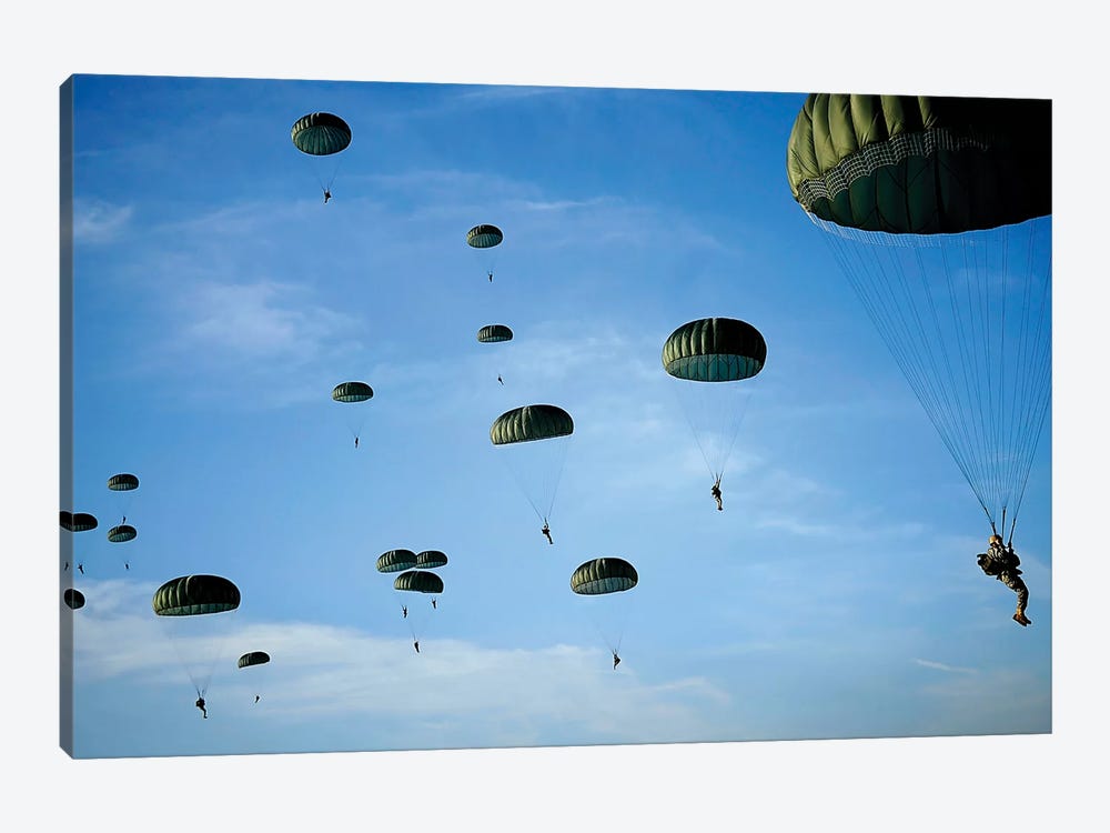 Soldiers Descend Under A Parachute Canopy During Operation Toy Drop by Stocktrek Images 1-piece Art Print