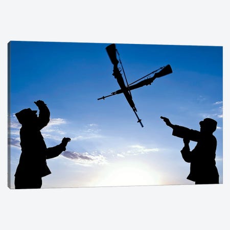 Soldiers Practice An Over-The-Head Rifle Toss Canvas Print #TRK923} by Stocktrek Images Canvas Artwork