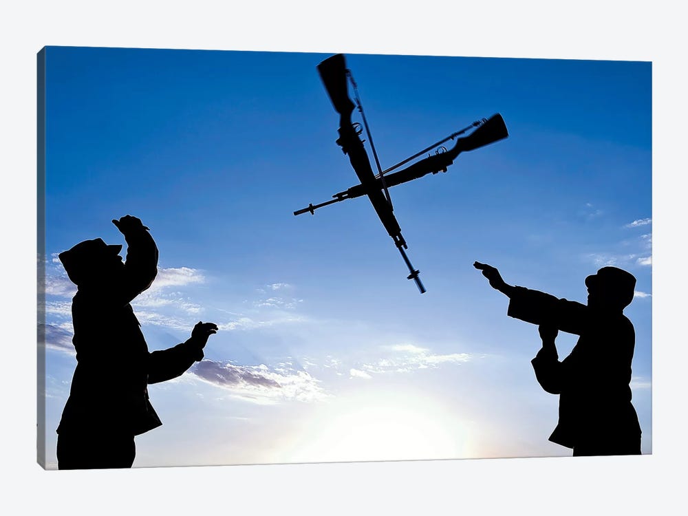 Soldiers Practice An Over-The-Head Rifle Toss by Stocktrek Images 1-piece Canvas Artwork
