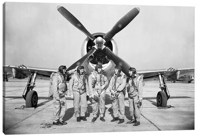 Test Pilots Stand In Front Of A P-47 Thunderbolt Canvas Art Print - Airplane Art