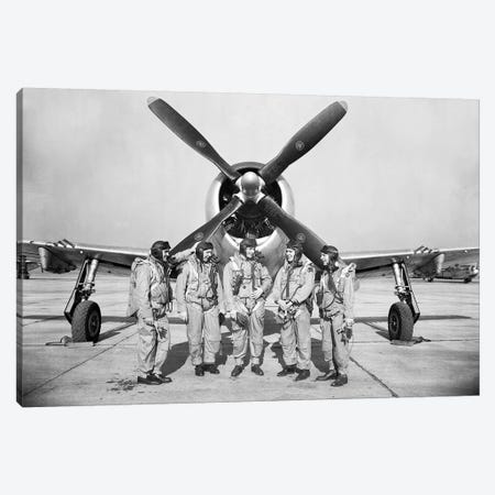 Test Pilots Stand In Front Of A P-47 Thunderbolt Canvas Print #TRK935} by Stocktrek Images Canvas Wall Art