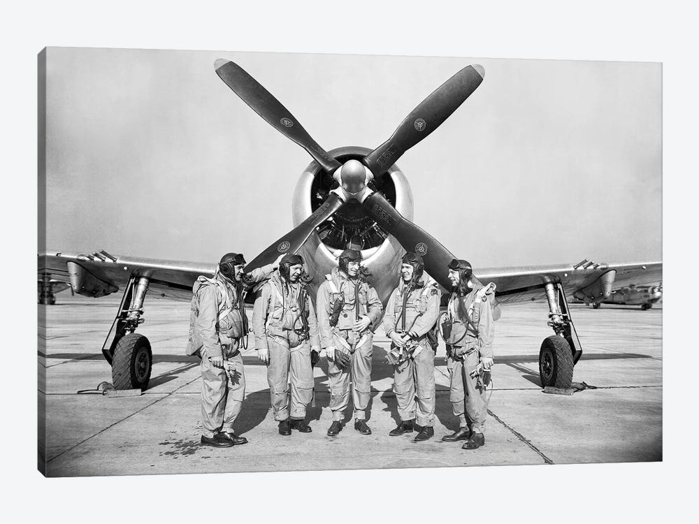 Test Pilots Stand In Front Of A P-47 Thunderbolt by Stocktrek Images 1-piece Canvas Art Print