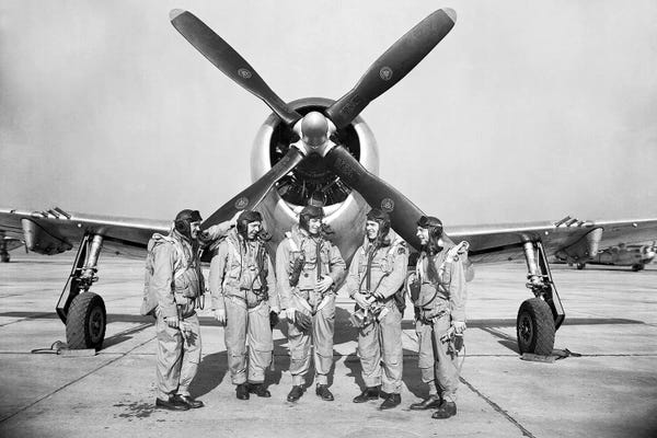 Military Aircraft: Test Pilots Stand In Front Of A P-47 Thunderbolt by Stocktrek Images