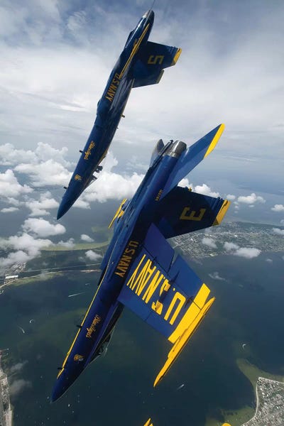 By Air: The Blue Angels Perform A Looping Maneuver Over Pensacola Beach, Florida by Stocktrek Images