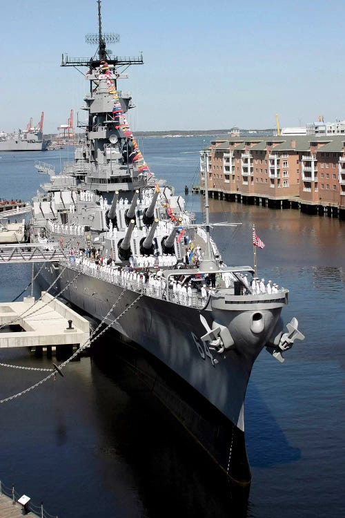 The Decommissioned US Navy Battleship, USS Wisconsin, Berthed To The Pier