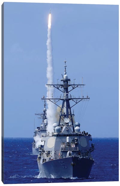 The Destroyer USS Benfold Fires A Surface-To-Air Missile Off The Coast Of Hawaii Canvas Art Print