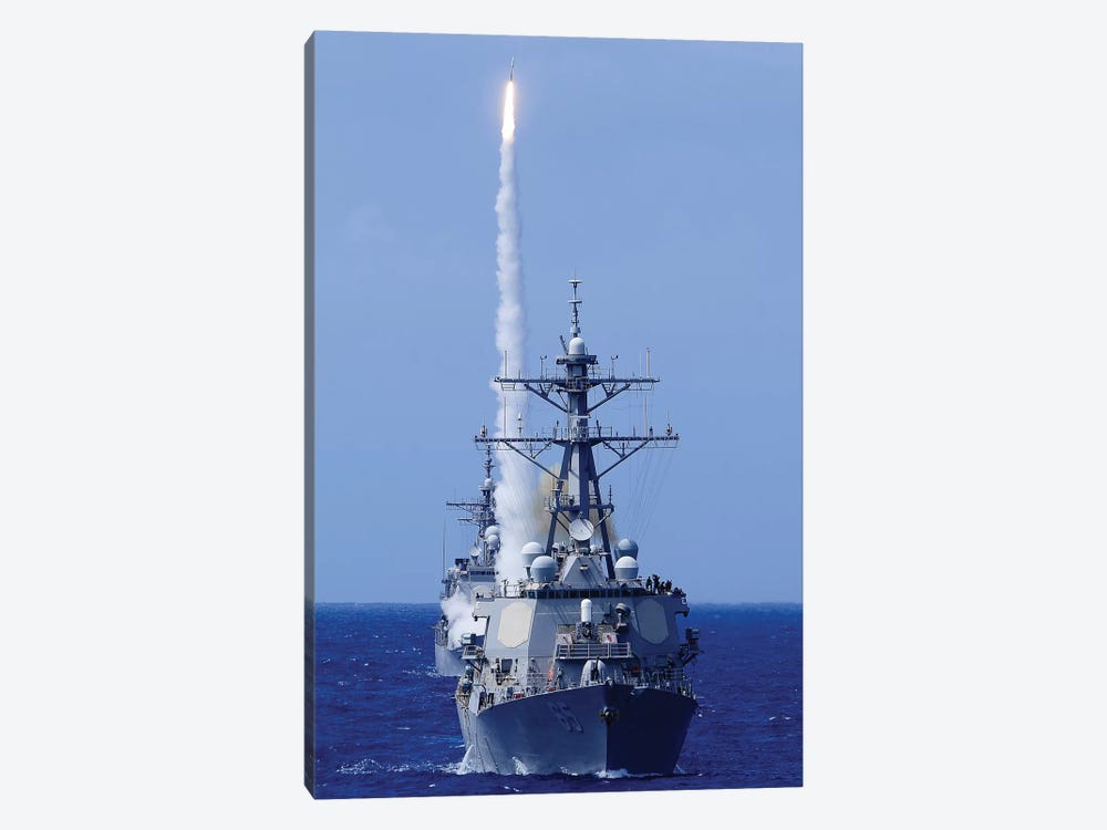 The Destroyer USS Benfold Fires A Surface-To-Air Missile Off The Coast Of Hawaii by Stocktrek Images 1-piece Canvas Art