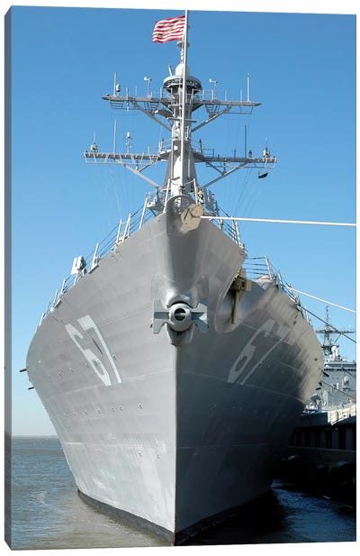 The Guided Missile Destroyer USS Cole Sits Moored To A Pier Canvas Art Print - Warship Art