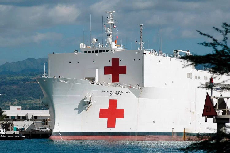 The Military Sealift Command Hospital Ship USNS Mercy Moored In Pearl Harbor