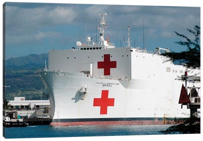The Military Sealift Command Hospital Ship USNS Mercy Moored In Pearl Harbor Canvas Art Print - Warship Art