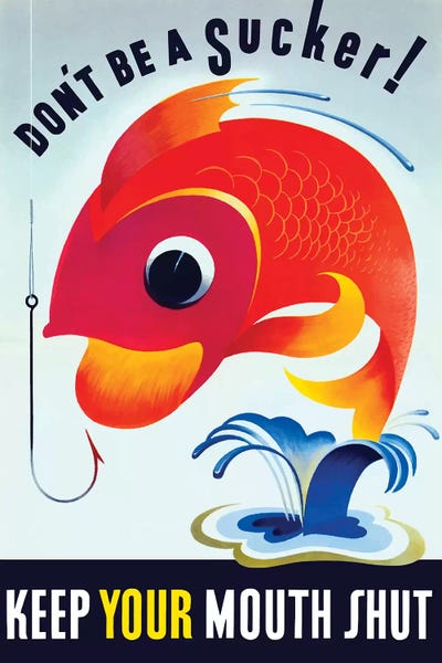Propaganda Posters: Vintage WWII Poster Of A Colorful Fish Jumping From A Pond by Stocktrek Images