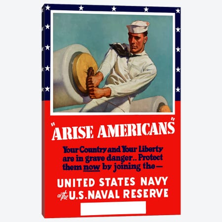 Enlist in The United States Navy Or Naval Reserve Vintage Wartime Poster Canvas Print #TRK9} by Stocktrek Images Canvas Art