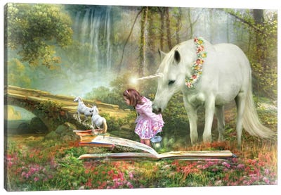 The Unicorn Book Of Magic Canvas Art Print - Fairytale Scenes