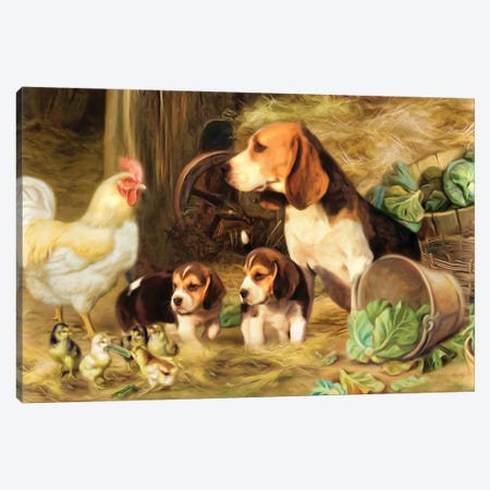 Beagles Around The Barn Canvas Print #TRO148} by Trudi Simmonds Art Print