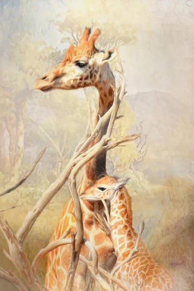 Giraffes: Giraffe Mother And Calf by Trudi Simmonds