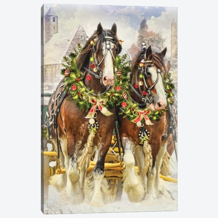 Christmas Clydesdales Canvas Print #TRO19} by Trudi Simmonds Canvas Print