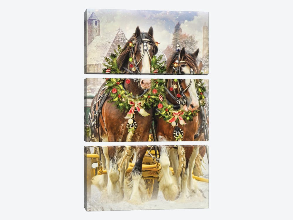 Christmas Clydesdales 3-piece Canvas Artwork