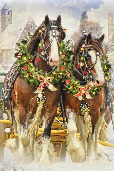 Large Art for Living Room - Canvas Prints: Christmas Clydesdales by Trudi Simmonds
