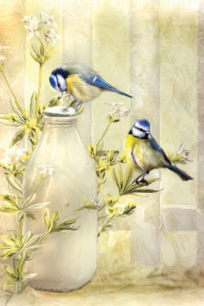 English Blue Tits by Trudi Simmonds metal wall art