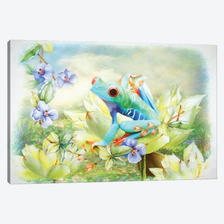 Frog In The Flowers Canvas Print #TRO37} by Trudi Simmonds Canvas Wall Art