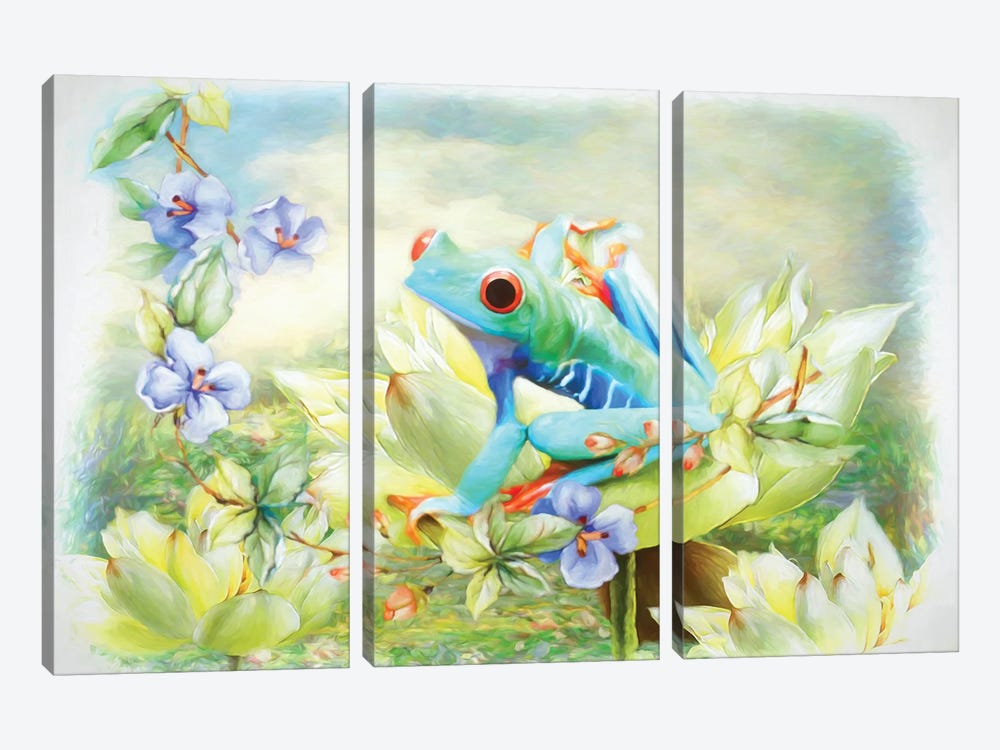 Frog In The Flowers by Trudi Simmonds 3-piece Canvas Art