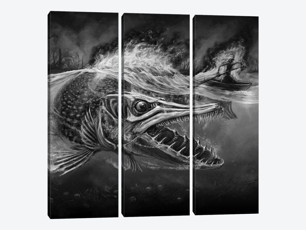 Giant Pike Of Tuonela Underworld by Tero Porthan 3-piece Canvas Artwork