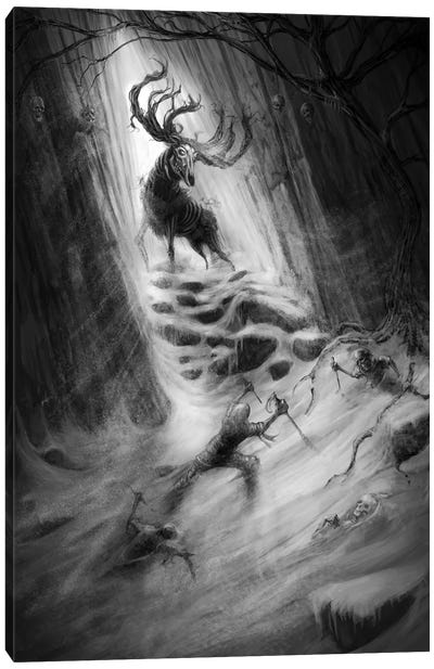 Goblin's Elk Escape Canvas Art Print - Gray Art