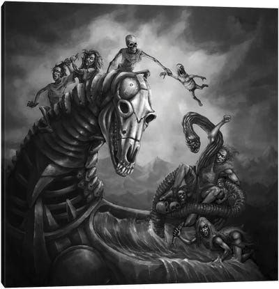 Goblin's Horse And Wild Ride To The Underworld Canvas Art Print - Tero Porthan