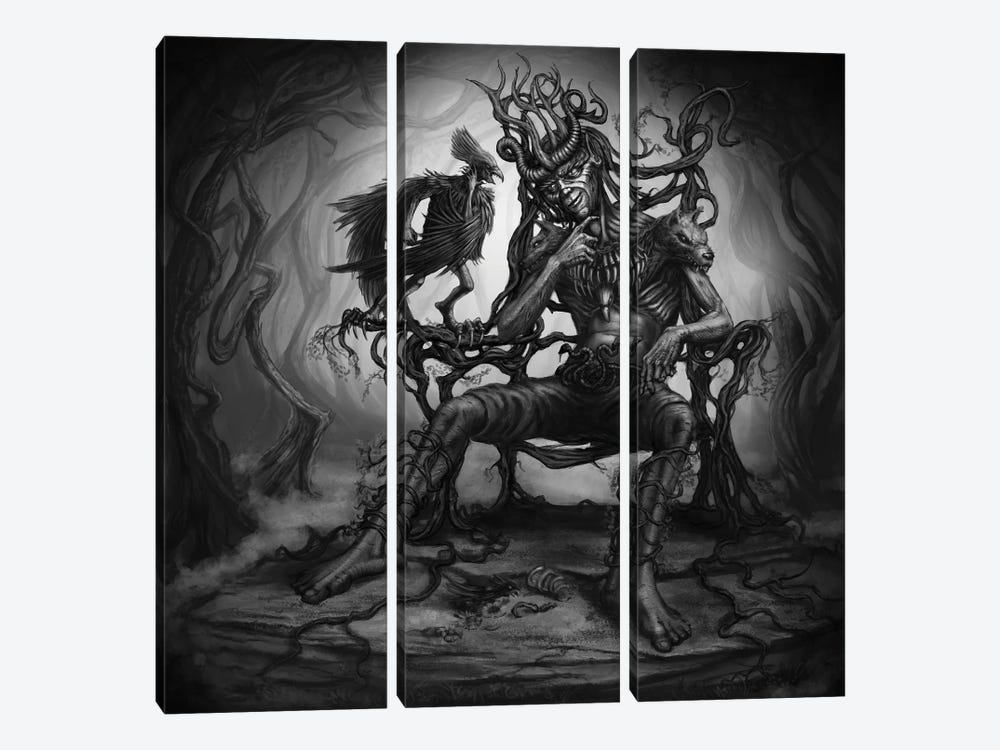 Hiisi Forest God With Lempo Spirit by Tero Porthan 3-piece Canvas Art Print