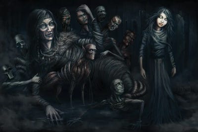 Loviatar Northern Witch With Children by Tero Porthan multi panel art