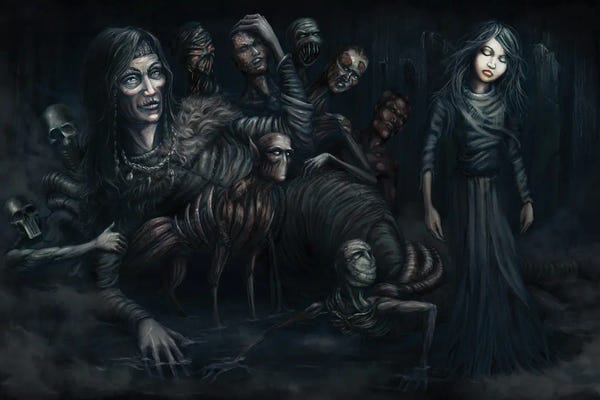Tero Porthan: Loviatar Northern Witch With Children by Tero Porthan