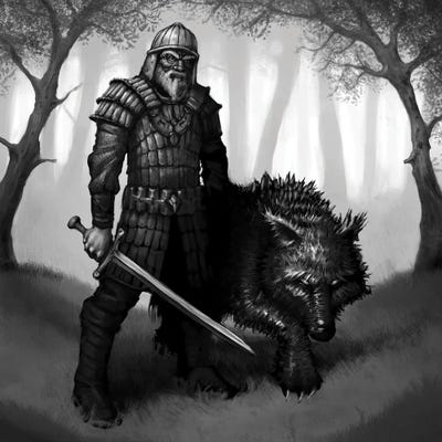 Shaman Warrior With Beast by Tero Porthan framed wall art