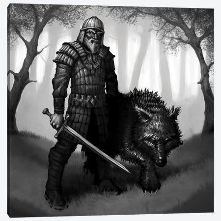 Shaman Warrior With Beast Canvas Print #TRP40} by Tero Porthan Canvas Art Print
