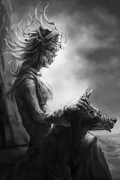 Tuonetar Lady Of Underworld With Dogs by Tero Porthan canvas print