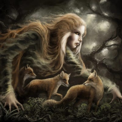 Käreitär, Finnish Goddess Of Foxes by Tero Porthan multi panel art