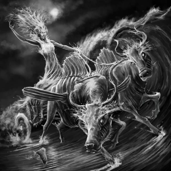 Tero Porthan: Vellamo Water Goddess Riding The Waves by Tero Porthan