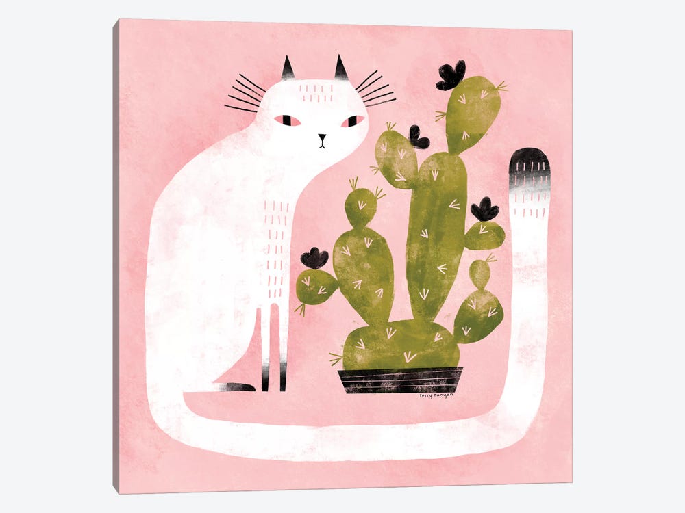 Cat - Cactus by Terry Runyan 1-piece Canvas Art Print