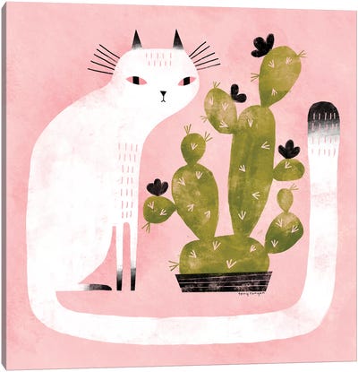 Cat - Cactus Canvas Art Print - Terry Runyan