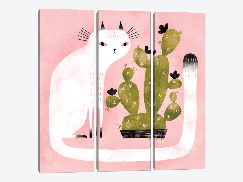 Cat - Cactus by Terry Runyan 3-piece Canvas Art Print