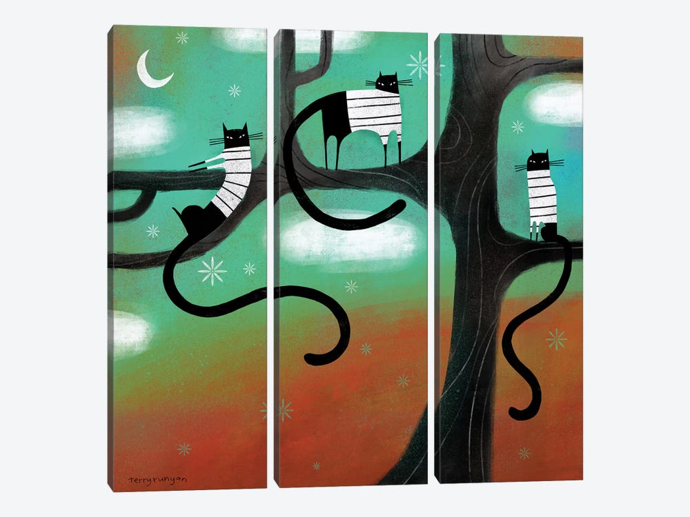 Cat Lounge by Terry Runyan 3-piece Canvas Print