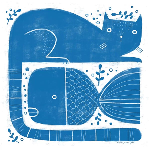 Mid-Century Modern Animals: Cat - Fish by Terry Runyan